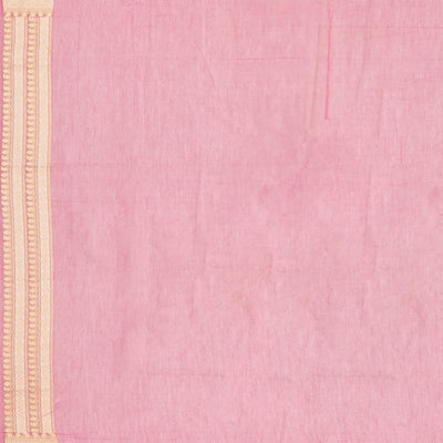 Peach Blended Organza Saree With Floral Chevron Motifs-Peach