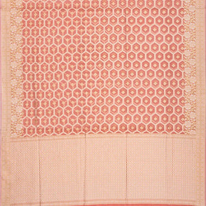 Peach Blended Banarasi Cotton Saree With Floral Jaal Motifs-Peach