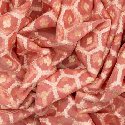 Peach Blended Banarasi Cotton Saree With Floral Jaal Motifs-Peach