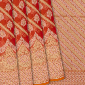 Dark Peach Blended Banarasi Cotton Saree With Floral Motifs-Dark Peach