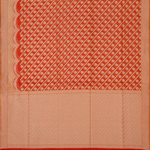 Dark Peach Blended Banarasi Cotton Saree With Floral Motifs-Dark Peach