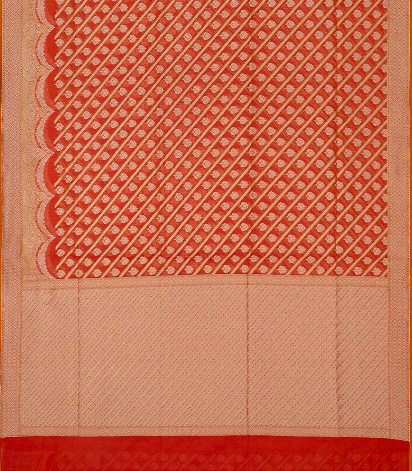 Dark Peach Blended Banarasi Cotton Saree With Floral Motifs-Dark Peach