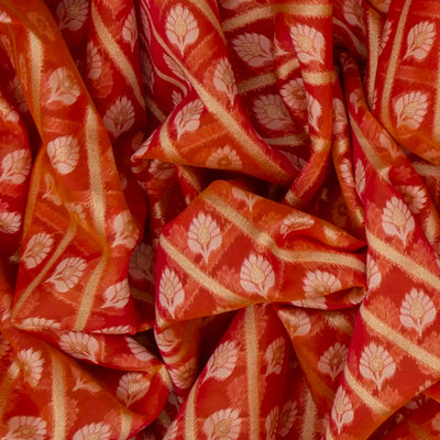 Dark Peach Blended Banarasi Cotton Saree With Floral Motifs-Dark Peach