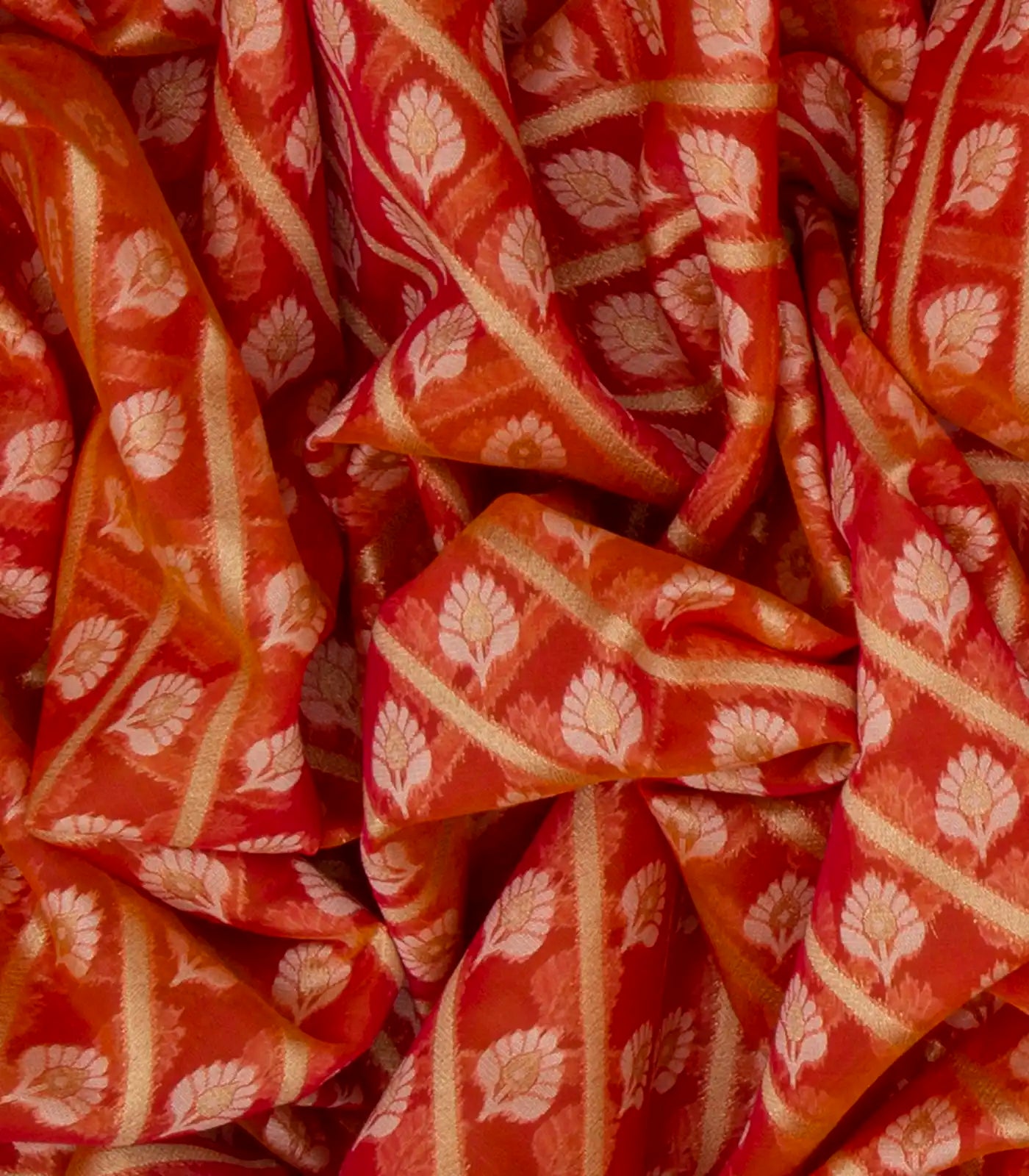 Dark Peach Blended Banarasi Cotton Saree With Floral Motifs-Dark Peach