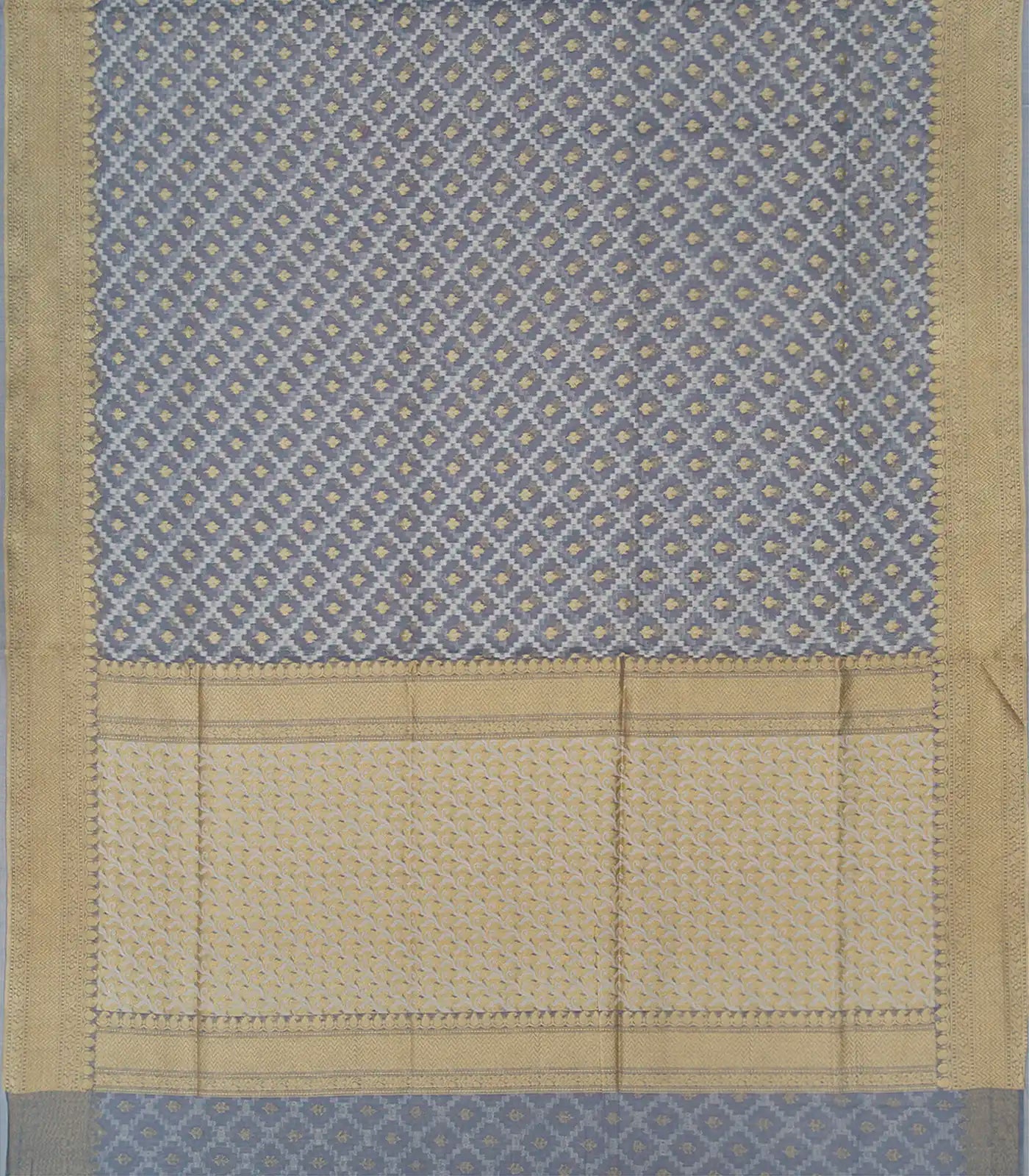 Grey Blended Banarasi Cotton Saree With Mango Motifs-Grey