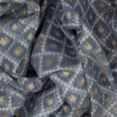 Grey Blended Banarasi Cotton Saree With Mango Motifs-Grey