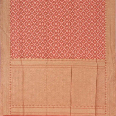 Peach Blended Banarasi Cotton Saree With Floral Motifs-Peach