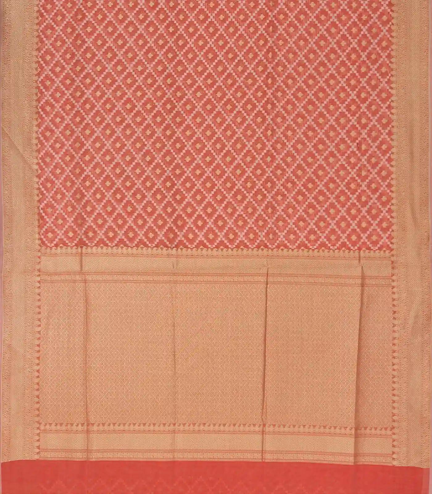 Peach Blended Banarasi Cotton Saree With Floral Motifs-Peach