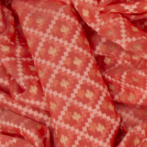 Peach Blended Banarasi Cotton Saree With Floral Motifs-Peach