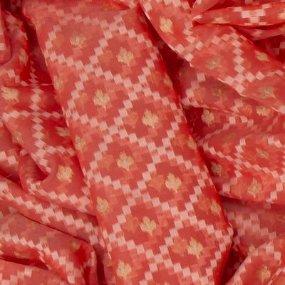 Peach Blended Banarasi Cotton Saree With Floral Motifs-Peach