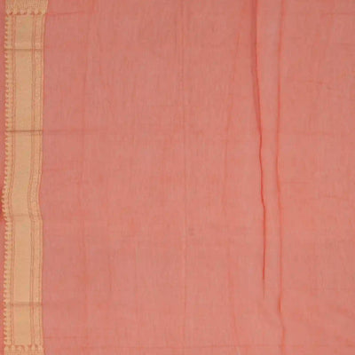 Peach Blended Banarasi Cotton Saree With Floral Motifs-Peach