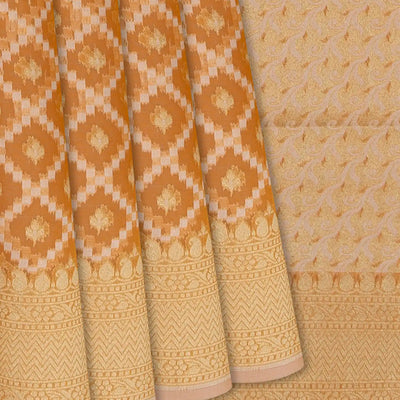 Light Peach Blended Banarasi Cotton Saree With Floral Jaal Motifs-Light Peach