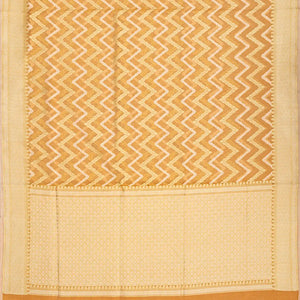 Light Peach Blended Banarasi Cotton Saree With Floral Chevron Motifs-Light Peach