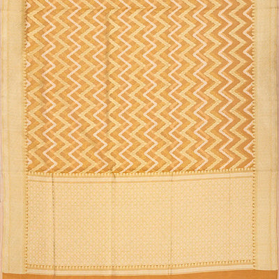 Light Peach Blended Banarasi Cotton Saree With Floral Chevron Motifs-Light Peach