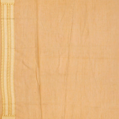 Light Peach Blended Banarasi Cotton Saree With Floral Chevron Motifs-Light Peach