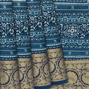 Cream Woven Chanderi Viscose Printed Saree With Floral Motifs-Cream