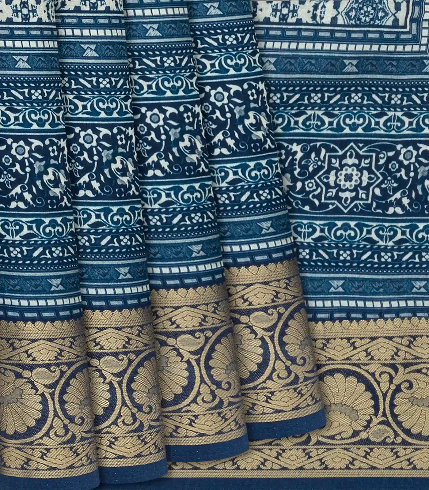 Cream Woven Chanderi Viscose Printed Saree With Floral Motifs-Cream