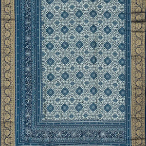 Cream Woven Chanderi Viscose Printed Saree With Floral Motifs-Cream