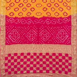 Mustard Woven Blended Bandhej Saree With Animal Motifs-Mustard