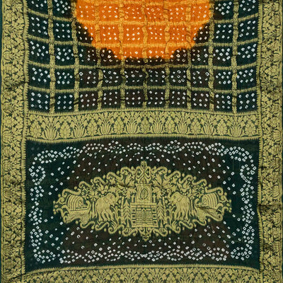 Yellow Woven Blended Bandhej Saree With Checks-Yellow