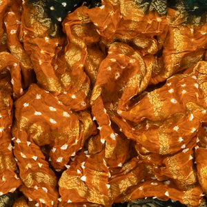 Yellow Woven Blended Bandhej Saree With Checks-Yellow