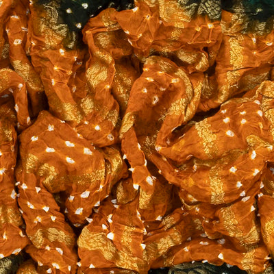 Yellow Woven Blended Bandhej Saree With Checks-Yellow