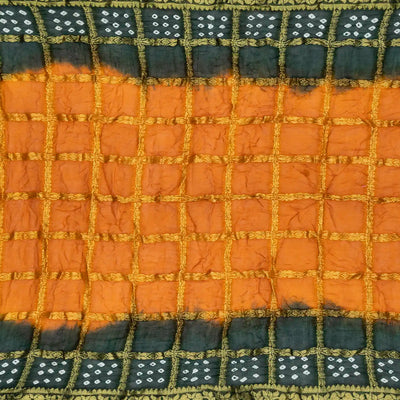 Yellow Woven Blended Bandhej Saree With Checks-Yellow