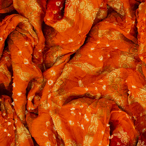 Orange & Crimson Woven Blended Bandhej Saree With Checks-Orange