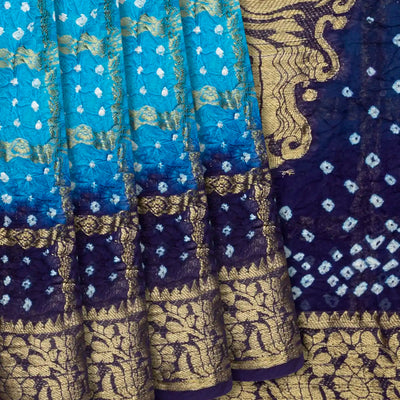 Turqoise Woven Blended Bandhej Saree With Checks-Turquoise