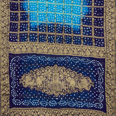 Turqoise Woven Blended Bandhej Saree With Checks-Turquoise