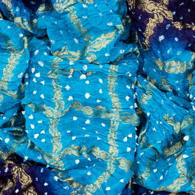 Turqoise Woven Blended Bandhej Saree With Checks-Turquoise