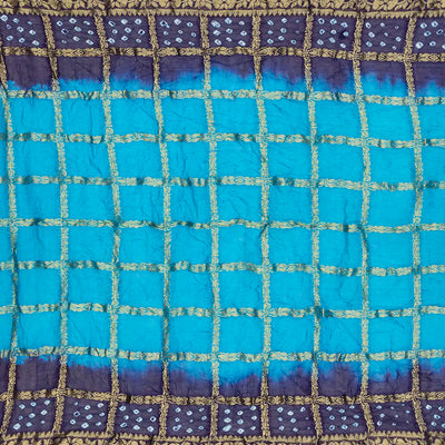 Turqoise Woven Blended Bandhej Saree With Checks-Turquoise