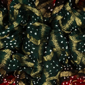 Dark Green Woven Blended Bandhej Saree With Checks-Dark Green