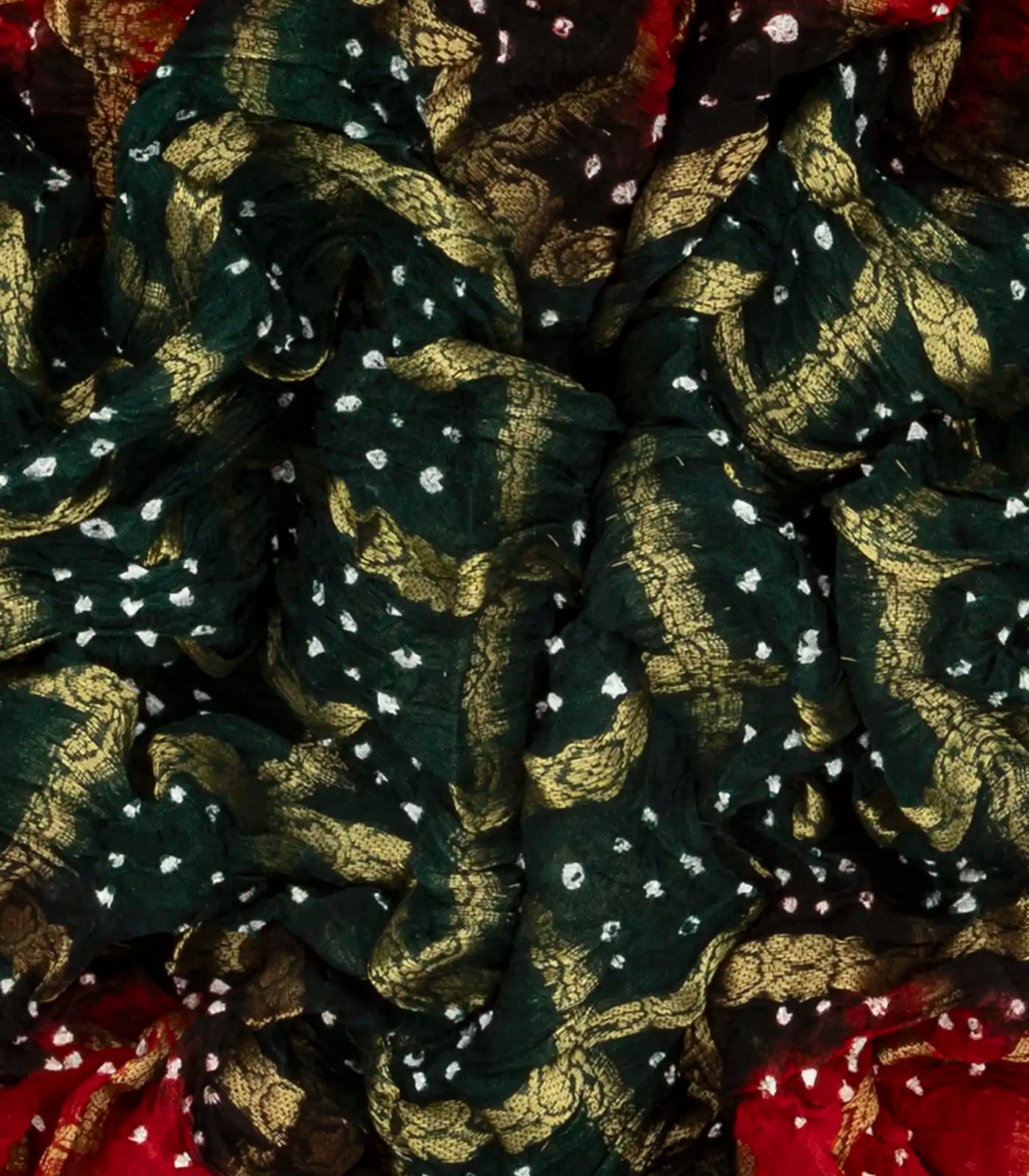 Dark Green Woven Blended Bandhej Saree With Checks-Dark Green