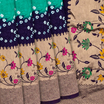 Aquamarine Woven Blended Bandhej Saree With Paithani Border-Aquamarine