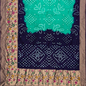 Aquamarine Woven Blended Bandhej Saree With Paithani Border-Aquamarine