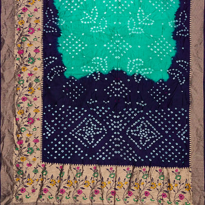 Aquamarine Woven Blended Bandhej Saree With Paithani Border-Aquamarine