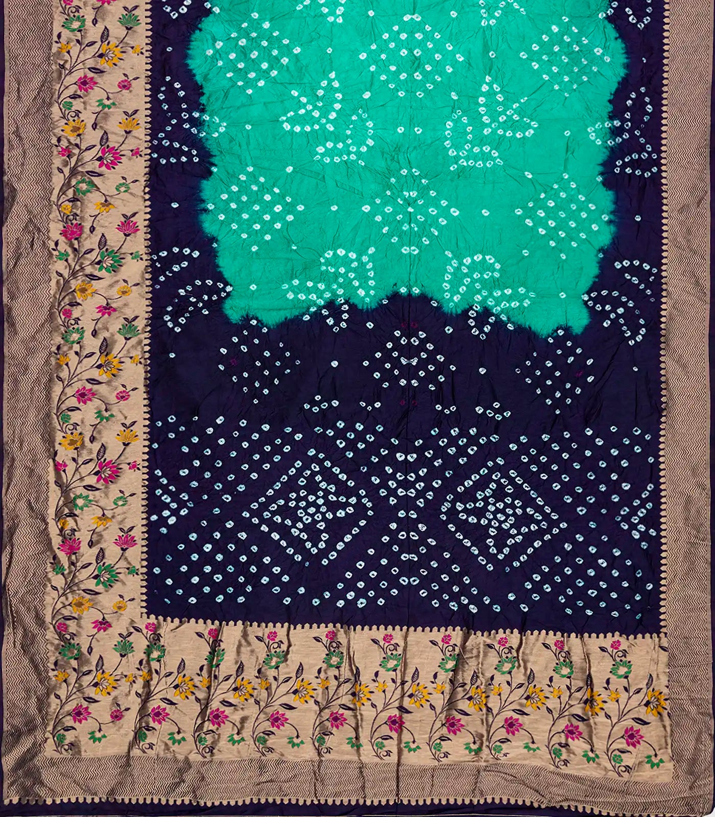 Aquamarine Woven Blended Bandhej Saree With Paithani Border-Aquamarine