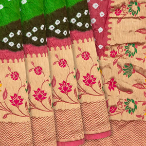 Green Woven Blended Bandhej Saree With Paithani Border-Green