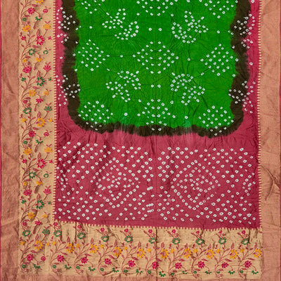 Green Woven Blended Bandhej Saree With Paithani Border-Green