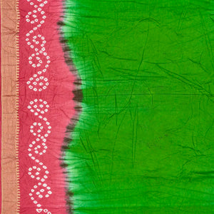 Green Woven Blended Bandhej Saree With Paithani Border-Green