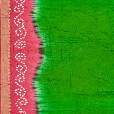 Green Woven Blended Bandhej Saree With Paithani Border-Green