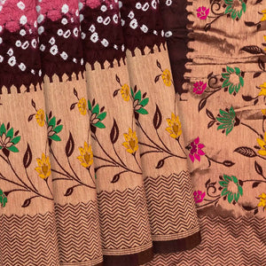 Pink Woven Blended Bandhej Saree With Paithani Border-Pink