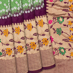 Light Green Woven Blended Bandhej Saree With Paithani Border-Light Green