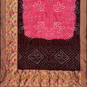 Pink Woven Blended Bandhej Saree With Paithani Border-Pink