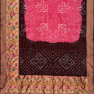 Pink Woven Blended Bandhej Saree With Paithani Border-Pink