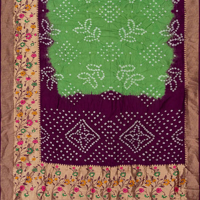 Light Green Woven Blended Bandhej Saree With Paithani Border-Light Green