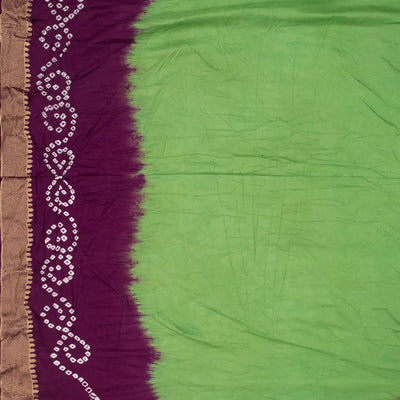 Light Green Woven Blended Bandhej Saree With Paithani Border-Light Green