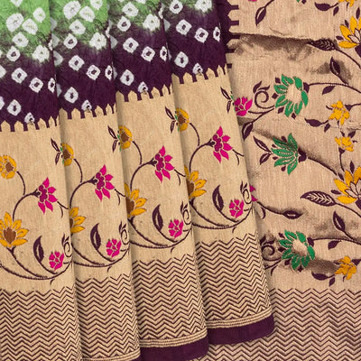 Pista Green Woven Blended Bandhej Saree With Paithani Border-Pista Green