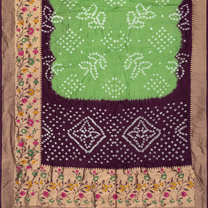 Pista Green Woven Blended Bandhej Saree With Paithani Border-Pista Green